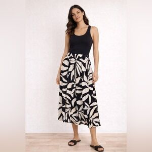 H&M Linen Blend Printed Midi Skirt – Size S